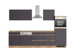 Held Möbel Küchenzeile Turin 300 cm Graphit-Wotaneiche mit E-Geräten