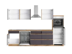Held Möbel Küchenzeile Turin 300 cm Graphit-Wotaneiche mit E-Geräten