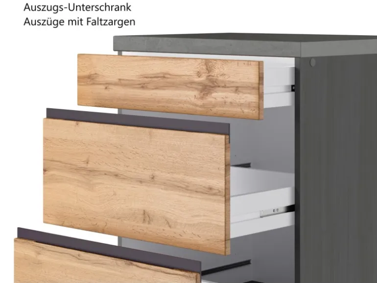 Held Möbel Küchenzeile Turin 330 cm Wotaneiche-Graphit mit E-Geräten