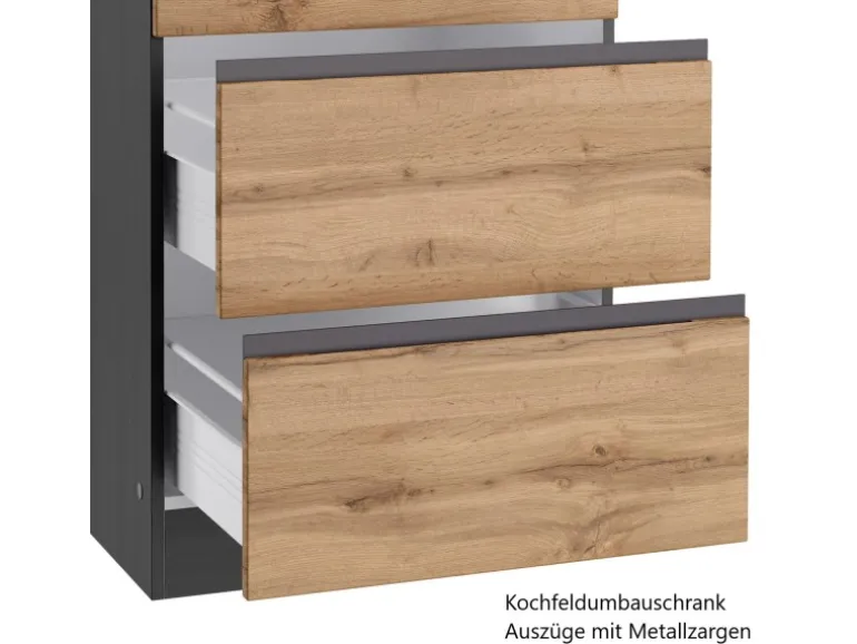Held Möbel Küchenzeile Turin 330 cm Wotaneiche-Graphit mit E-Geräten