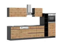Held Möbel Küchenzeile Turin 330 cm Wotaneiche-Graphit mit E-Geräten