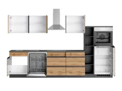 Held Möbel Küchenzeile Turin 330 cm Wotaneiche-Graphit mit E-Geräten