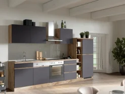 Held Möbel Küchenzeile Turin 330 cm Graphit-Wotaneiche mit E-Geräten