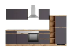 Held Möbel Küchenzeile Turin 330 cm Graphit-Wotaneiche mit E-Geräten