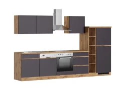 Held Möbel Küchenzeile Turin 330 cm Graphit-Wotaneiche mit E-Geräten
