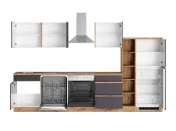 Held Möbel Küchenzeile Turin 330 cm Graphit-Wotaneiche mit E-Geräten