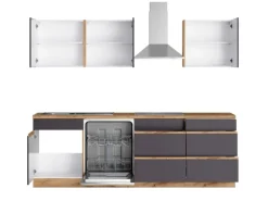 Held Möbel Küchenzeile Turin 390 cm Graphit-Wotaneiche mit E-Geräten