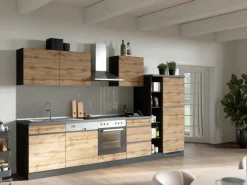 Held Möbel Küchenzeile Turin 330 cm Wotaneiche-Graphit mit E-Geräten
