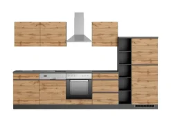 Held Möbel Küchenzeile Turin 330 cm Wotaneiche-Graphit mit E-Geräten