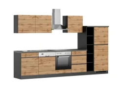 Held Möbel Küchenzeile Turin 330 cm Wotaneiche-Graphit mit E-Geräten