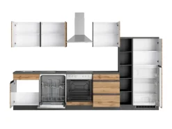 Held Möbel Küchenzeile Turin 330 cm Wotaneiche-Graphit mit E-Geräten