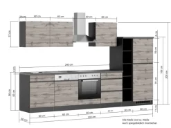 Held Möbel Küchenzeile Turin 330 cm Wotaneiche-Graphit mit E-Geräten