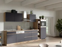 Held Möbel Küchenzeile Turin 330 cm Graphit-Wotaneiche mit E-Geräten