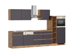Held Möbel Küchenzeile Turin 330 cm Graphit-Wotaneiche mit E-Geräten