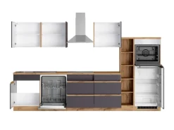 Held Möbel Küchenzeile Turin 330 cm Graphit-Wotaneiche mit E-Geräten