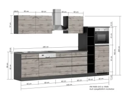 Held Möbel Küchenzeile Turin 330 cm Graphit-Wotaneiche mit E-Geräten