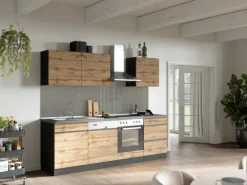 Held Möbel Küchenzeile Turin 240 cm Wotaneiche-Graphit mit E-Geräten