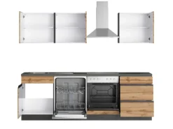 Held Möbel Küchenzeile Turin 240 cm Wotaneiche-Graphit mit E-Geräten