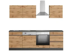 Held Möbel Küchenzeile Turin 240 cm Wotaneiche-Graphit mit E-Geräten