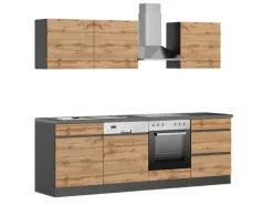 Held Möbel Küchenzeile Turin 240 cm Wotaneiche-Graphit mit E-Geräten