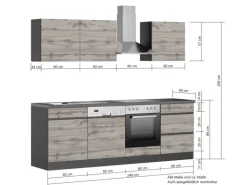 Held Möbel Küchenzeile Turin 240 cm Wotaneiche-Graphit mit E-Geräten