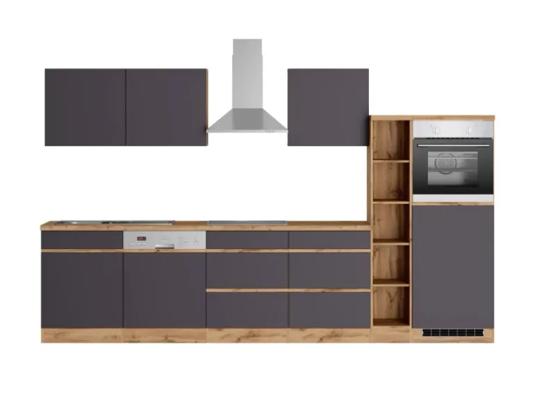 Held Möbel Küchenzeile Turin 330 cm Graphit-Wotaneiche mit E-Geräten