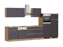 Held Möbel Küchenzeile Turin 360 cm Graphit-Wotaneiche mit E-Geräten