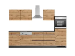 Held Möbel Küchenzeile Turin 300 cm Wotaneiche-Graphit mit E-Geräten
