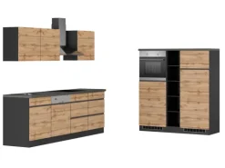 Held Möbel Küchenzeile Turin 390 cm Wotaneiche-Graphit mit E-Geräten