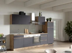 Held Möbel Küchenzeile Turin 300 cm Graphit-Wotaneiche mit E-Geräten