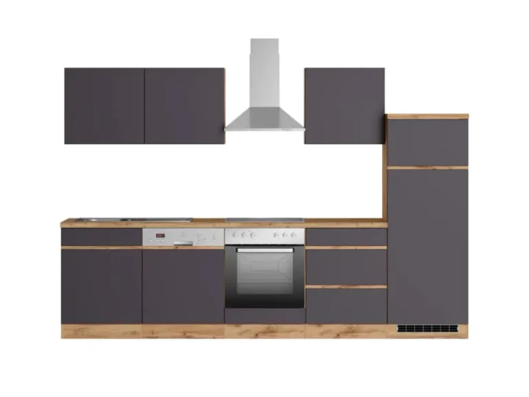 Held Möbel Küchenzeile Turin 300 cm Graphit-Wotaneiche mit E-Geräten