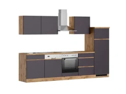 Held Möbel Küchenzeile Turin 300 cm Graphit-Wotaneiche mit E-Geräten