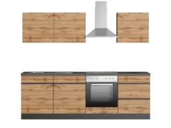 Held Möbel Küchenzeile Turin 240 cm Wotaneiche-Graphit mit E-Geräten