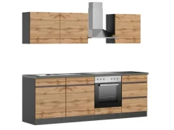 Held Möbel Küchenzeile Turin 240 cm Wotaneiche-Graphit mit E-Geräten