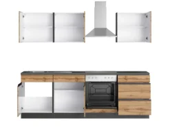 Held Möbel Küchenzeile Turin 240 cm Wotaneiche-Graphit mit E-Geräten