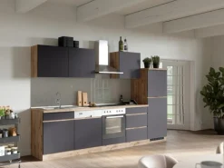 Held Möbel Küchenzeile Turin 300 cm Graphit-Wotaneiche mit E-Geräten