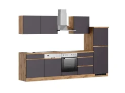 Held Möbel Küchenzeile Turin 300 cm Graphit-Wotaneiche mit E-Geräten