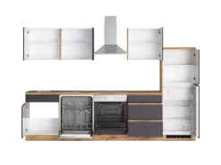 Held Möbel Küchenzeile Turin 300 cm Graphit-Wotaneiche mit E-Geräten