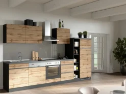 Held Möbel Küchenzeile Turin 330 cm Wotaneiche-Graphit mit E-Geräten