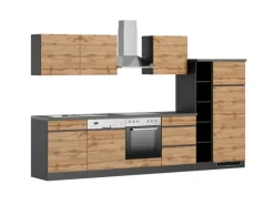 Held Möbel Küchenzeile Turin 330 cm Wotaneiche-Graphit mit E-Geräten