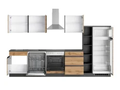 Held Möbel Küchenzeile Turin 330 cm Wotaneiche-Graphit mit E-Geräten