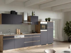 Held Möbel Küchenzeile Turin 360 cm Graphit-Wotaneiche mit E-Geräten