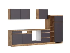 Held Möbel Küchenzeile Turin 330 cm Graphit-Wotaneiche ohne E-Geräte