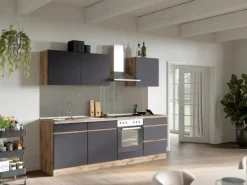 Held Möbel Küchenzeile Turin 240 cm Graphit-Wotaneiche mit E-Geräten