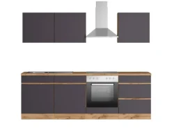 Held Möbel Küchenzeile Turin 240 cm Graphit-Wotaneiche mit E-Geräten