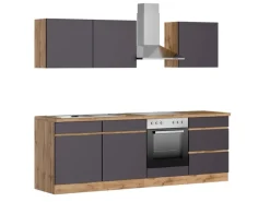 Held Möbel Küchenzeile Turin 240 cm Graphit-Wotaneiche mit E-Geräten