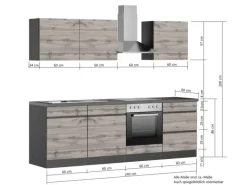 Held Möbel Küchenzeile Turin 240 cm Graphit-Wotaneiche mit E-Geräten