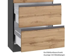 Held Möbel Küchenzeile Turin 390 cm Wotaneiche-Graphit mit E-Geräten