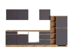 Held Möbel Küchenzeile Turin 330 cm Graphit-Wotaneiche ohne E-Geräte