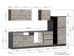 Held Möbel Küchenzeile Turin 330 cm Graphit-Wotaneiche ohne E-Geräte